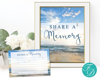 Beach Share a Memory Sign & Cards - Funeral Sign for Men | Beach Memorial Sign | Memorial ideas | Funeral  | 0036
