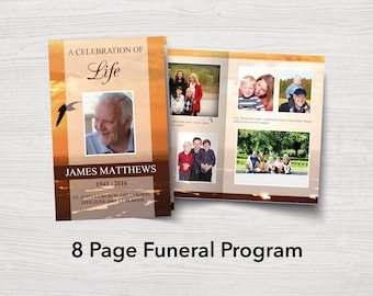 Sunset Funeral Program Template | 8 Page Funeral Program | 8 Page Obituary Template | Sunset Celebration of Life | Sunset Memorial Program