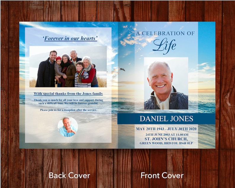 Funeral Program Template for Man With 12 Pages | 11x17 Blue Funeral ...