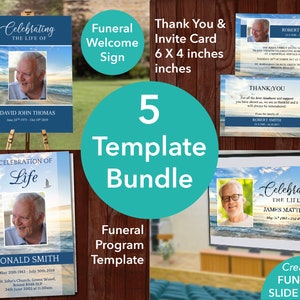 Funeral Bundle Funeral Program Template, Funeral Welcome Sign, Funeral Thank You & Invite, Funeral Slideshow included 0036 image 1