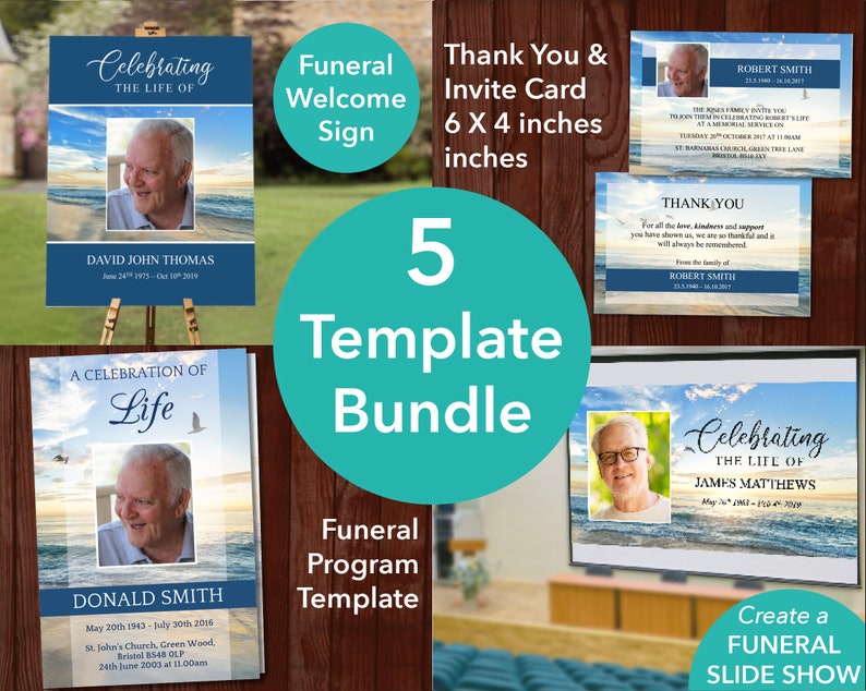 Funeral Bundle Funeral Program Template, Funeral Welcome Sign, Funeral Thank You & Invite, Funeral Slideshow included 0036 image 1