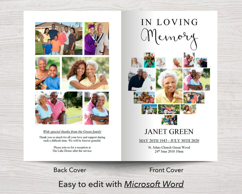 Heart Collage Funeral Program Template Celebration of Life Etsy Singapore