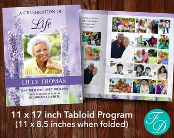 8 Page Purple Floral Funeral Program Template | 8 Page Obituary Template | 11 x 17 inch | Memorial Programs | Memorial Service | 0167