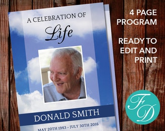 Heaven Celebration of Life Program | Heaven Funeral Program Template | Sky Funeral Program | Obituary Template | Heaven Memorial Program