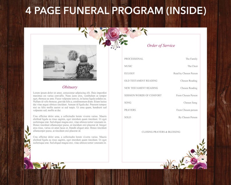 Purple rose funeral program template matching items etsy