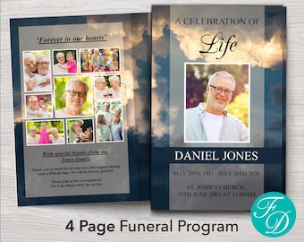 Obituary Template | Funeral Program Template for Man | Celebration of Life Program Word | Funeral Order of Service | Memorial Booklet | 0001