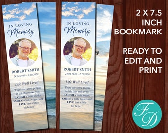 Beach Funeral Bookmark | Memorial Bookmark Template | Funeral Favors | Obituary Bookmark | Sorry For Your Loss | Memorial Poem | 0036