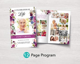 12 Page Funeral Program Template | Obituary Template For Women | Funeral Program Template Word | Celebration of Life Program Template | 0136