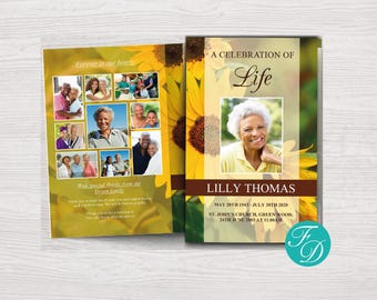 Funeral Program Template with Sunflowers | Celebration of Life Program Template | Sunflower Obituary Template | Funeral Program Word | 0106