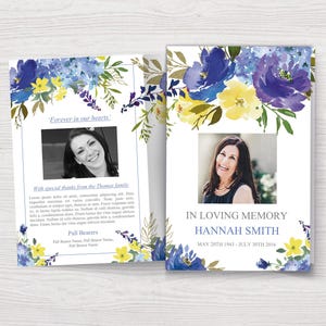 Blue Funeral Program Template | Elegant Obituary Booklet | Bifold Funeral Flyer | Grandma Memorial Booklet | Blue Funeral Brochure | 0188