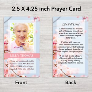 Pink Funeral Prayer Cards Funeral Favor Funeral Template Celebration of Life Funeral Cards Funeral Keepsake Funeral 0121 image 2