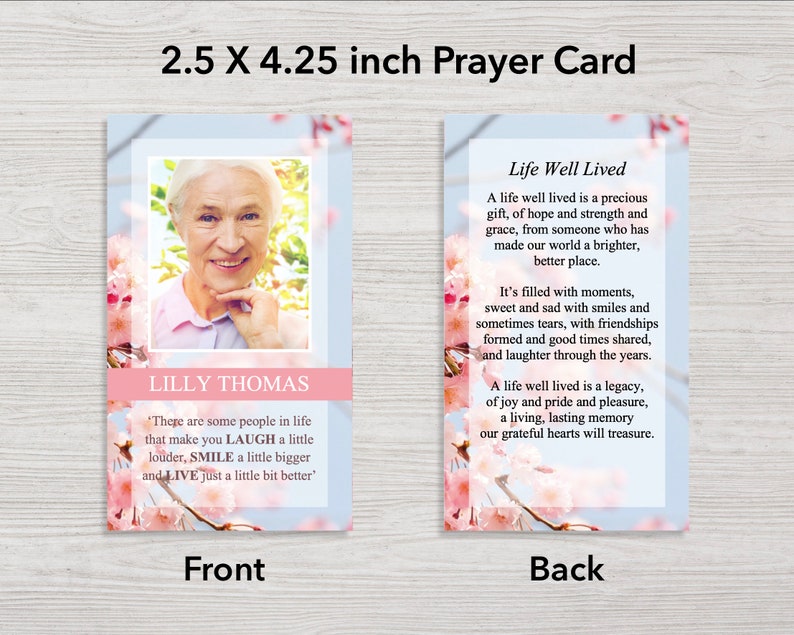 Pink Funeral Prayer Cards Funeral Favor Funeral Template Celebration of Life Funeral Cards Funeral Keepsake Funeral 0121 image 2