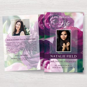 Purple Funeral Program Template | Purple Obituary Template | Purple Funeral Brochure | Celebration of Life Program Template | 0230