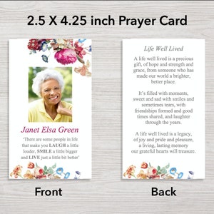 Funeral Prayer Cards with Pink Flowers Funeral Favor Funeral Templates Celebration of Life Funeral Cards 0203 image 2