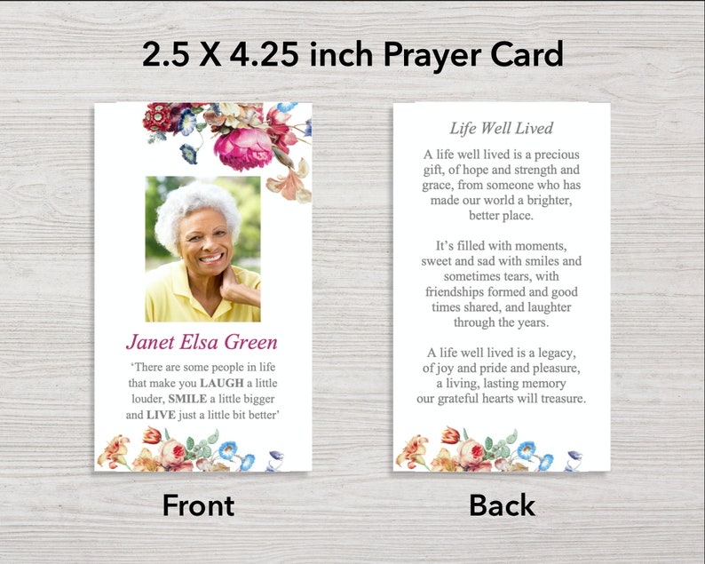 Funeral Prayer Cards with Pink Flowers Funeral Favor Funeral Templates Celebration of Life Funeral Cards 0203 image 2