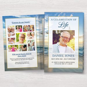 Beach Funeral Program Template for Men | Celebration of Life | Funeral Order of Service | Memorial Programs | Obituary Template | 0036