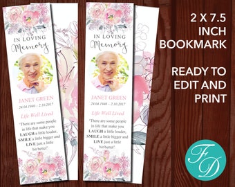 Pink Floral Funeral Bookmark | Funeral Template | Funeral Favors | Funeral Keepsake | Memorial Ideas | Funeral Ideas | 0116