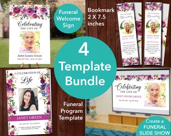 Funeral Template Bundle - Funeral Program Template, Funeral Welcome Sign, Funeral Bookmark and Funeral Slideshow Template included | 0136