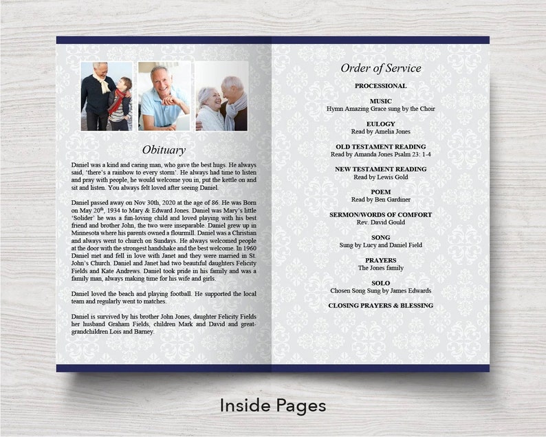 Funeral Program Template for Man Blue Funeral Program Obituary Template for Men Celebration of Life Program Template 0067 image 3