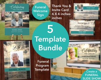Funeral Template Bundle - Funeral Program Template, Funeral Welcome Sign, Funeral Thank You & Invite, Funeral Slideshow included | 0030