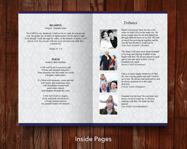 8 Page Classic Funeral Program Template for Men Celebration of Life Memorial Program Memorial Service Obituary Template 0067 image 5