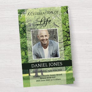 Green Woodland Funeral Program Template | Celebration of Life Program | Green Memorial Program | Obituary Template | Green Funeral Template