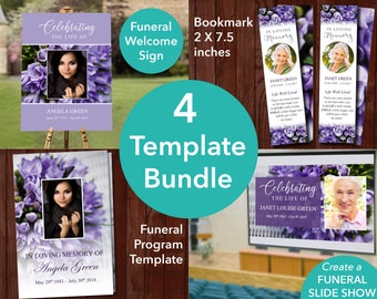 Funeral Bundle - Funeral Program Template, Funeral Welcome Sign, Funeral Bookmark, Funeral Slideshow Template included | 0120