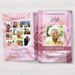 Pink Rose Funeral Program Template | Obituary Template | Order of Service | Memorial Programs | Memorial Service | Funeral Program | 0199