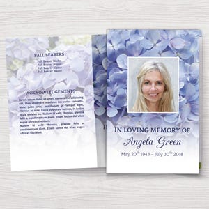 Elegant Obituary Booklet | Blue Funeral Program Template | Bifold Funeral Flyer | Memorial Booklet | In Loving Memory Funeral Booklet | 0169