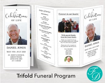 Trifold Funeral Program Template for Man | Order of Service Funeral | Trifold Obituary Template | Trifold Funeral Program | 0247