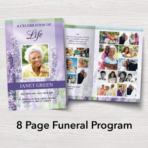 8 Page Lavender Funeral Program Template | 8 Page Obituary | Celebration of Life Program | Memorial Programs | Memorial Service | 0167