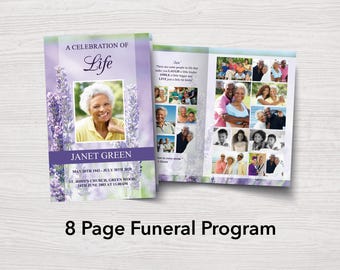8 Page Lavender Funeral Program Template | 8 Page Obituary | Celebration of Life Program | Memorial Programs | Memorial Service | 0167