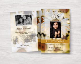 Daisy Funeral Program Template | Celebration of Life Program | Yellow Funeral Program | Obituary Template | Memorial Program |
