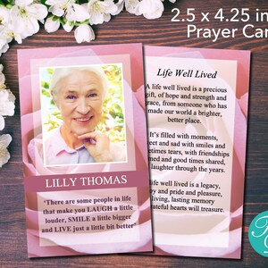 Pink Rose Funeral Prayer Card Funeral Template Funeral Favor Celebration of life Pink Funeral Cards Memorial Prayer Cards 0199 image 1