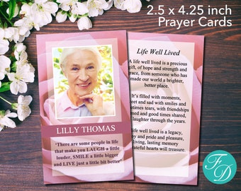 Pink Rose Funeral Prayer Card | Funeral Template | Funeral Favor | Celebration of life | Pink Funeral Cards | Memorial Prayer Cards | 0199