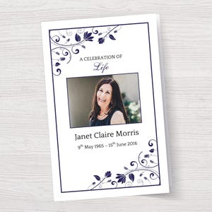 Blue Funeral Program Template | Celebration of Life Program | Blue Order of Service | Blue Flowers Memorial Program | Blue Funeral Program
