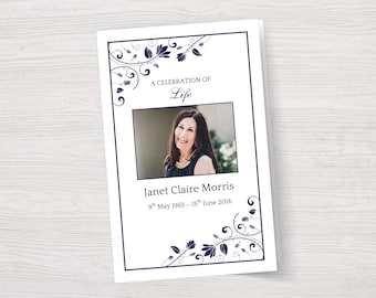 Blue Funeral Program Template | Celebration of Life Program | Blue Order of Service | Blue Flowers Memorial Program | Blue Funeral Program