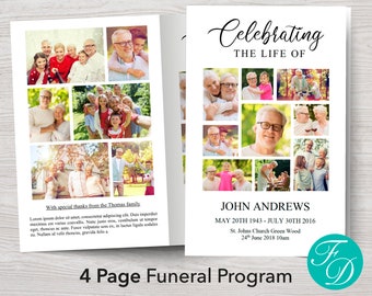 Photo Collage Funeral Program Template | Celebration of Life | Funeral Template | Memorial Program | Funeral Program Word 0290