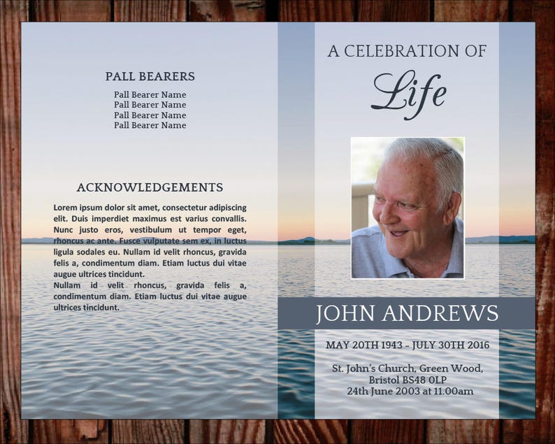 Funeral Program Template For Man Celebration Of Life Program Etsy