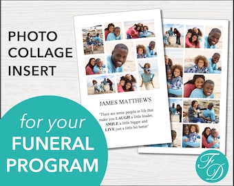 Photo Collage Insert for your Funeral Program - Edit text, add your photos, print & tuck inside your Funeral Program