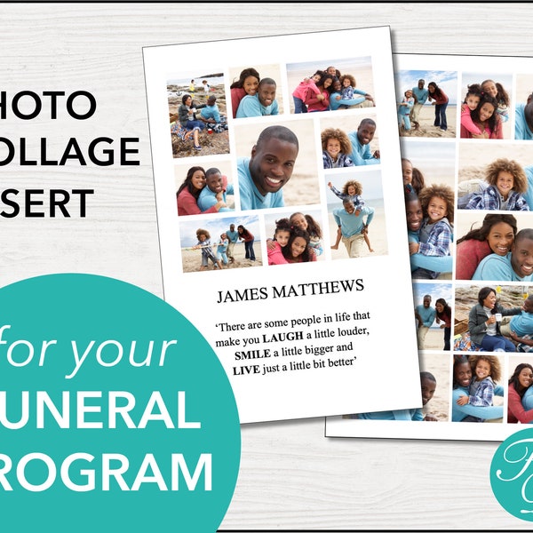 Photo Collage Insert for your Funeral Program - Edit text, add your photos, print & tuck inside your Funeral Program