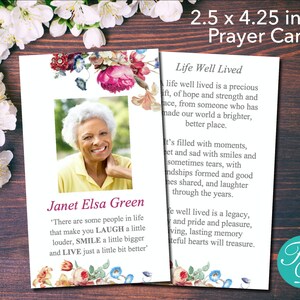 Funeral Prayer Cards with Pink Flowers Funeral Favor Funeral Templates Celebration of Life Funeral Cards 0203 image 1