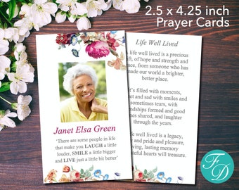 Funeral Prayer Cards with Pink Flowers | Funeral Favor | Funeral Templates | Celebration of Life | Funeral Cards | 0203