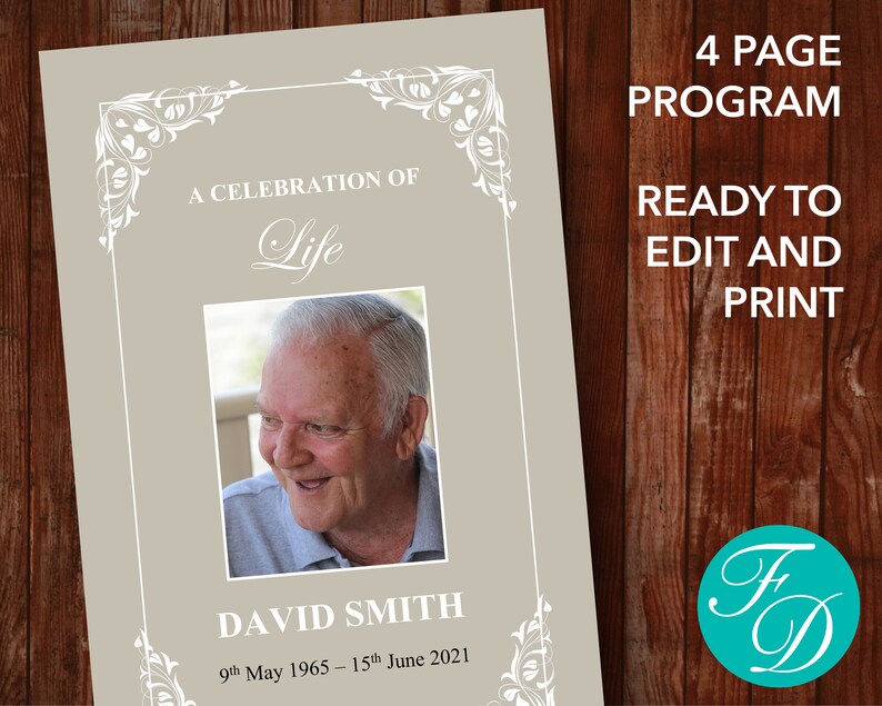 Funeral Program Template for Man Traditional Obituary Etsy