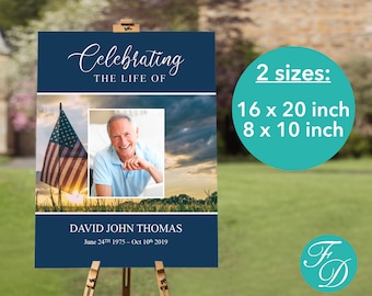 Military Celebration of Life Poster | American Flag Funeral Welcome Sign | Celebration of Life Decorations | Military Funeral Poster