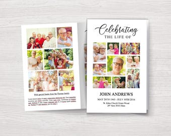 Szablon programu pogrzebowego Photo Collage | Celebracja życia | Szablon pogrzebu | Program pamiątkowy | Program pogrzebowy Word 0290