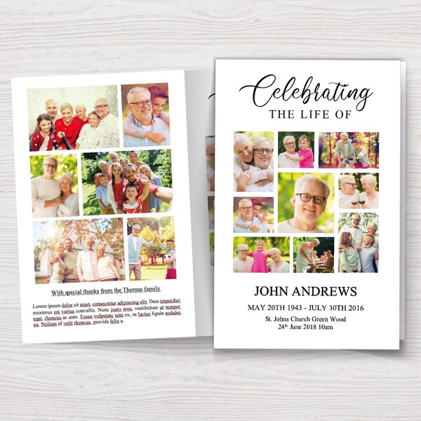 Sjabloon begrafenisprogramma fotocollage | Viering van het leven | Begrafenissjabloon | Herdenkingsprogramma | Begrafenisprogramma Word 0290