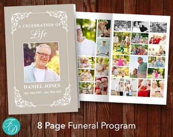 8 Page Funeral Program Template for Man | Obituary Template for Men | Male Funeral Program | Loss of Husband, Brother, Son, Father | 0034