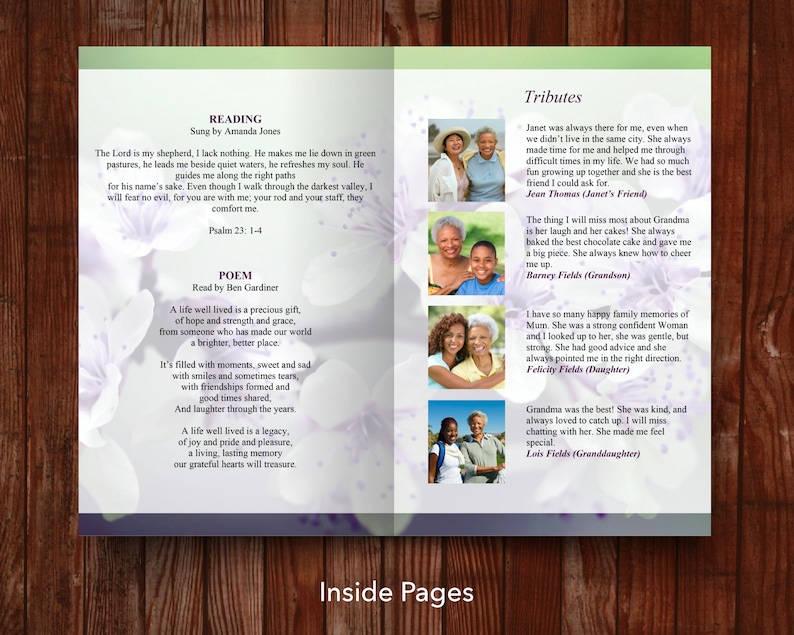 8 Page Purple & Green Funeral Program Template 8 Page Memorial Program 8 Page Celebration of Life Program 8 Page Obituary 0156 image 5