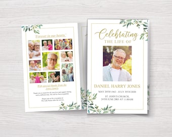 Green Leaf Funeral Program Template for Men | Celebration of Life for Men | Funeral Program for Men | Obituary Program for Men | 0300